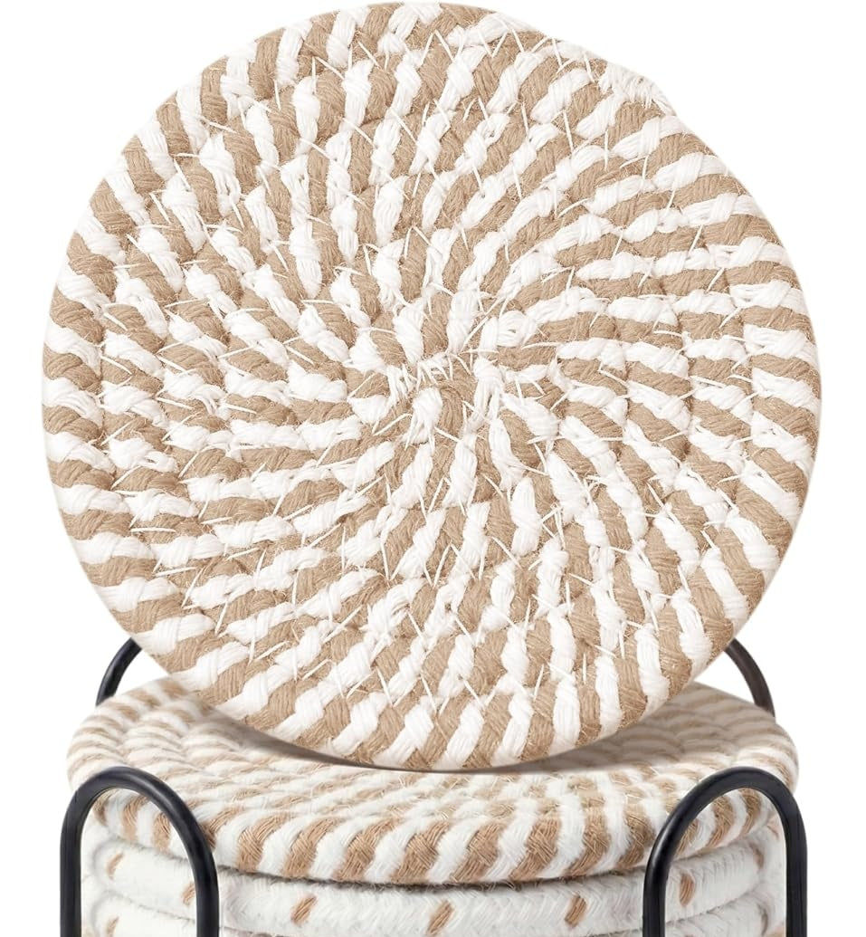 Woven Drink Coaster Set with Holder