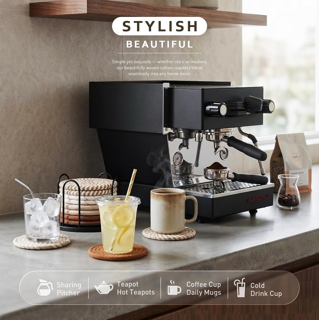Woven Drink Coaster Set with Holder