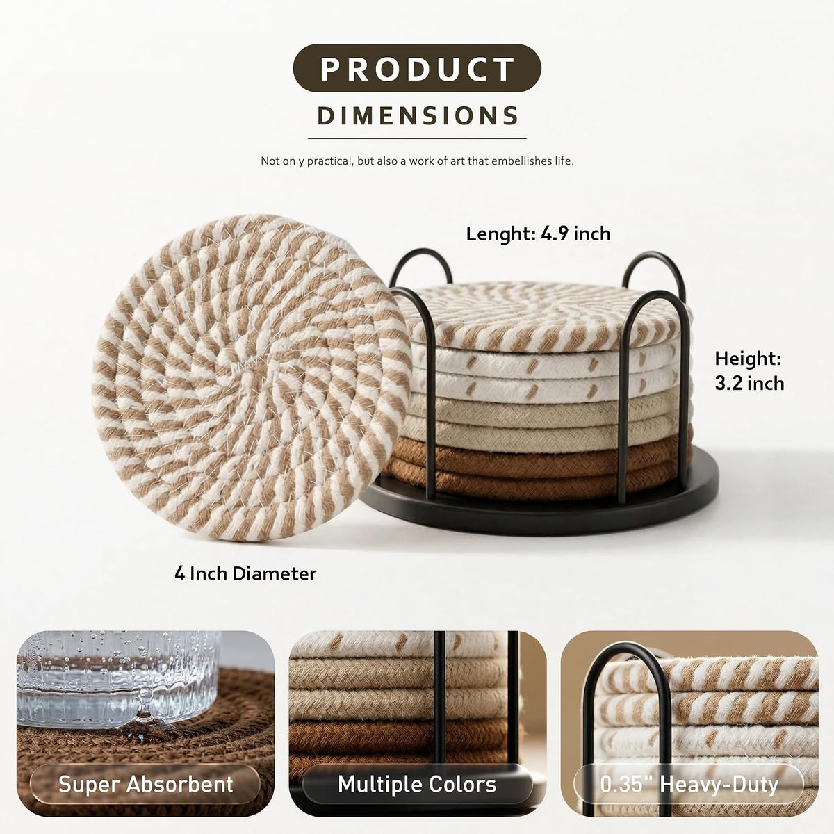 Woven Drink Coaster Set with Holder